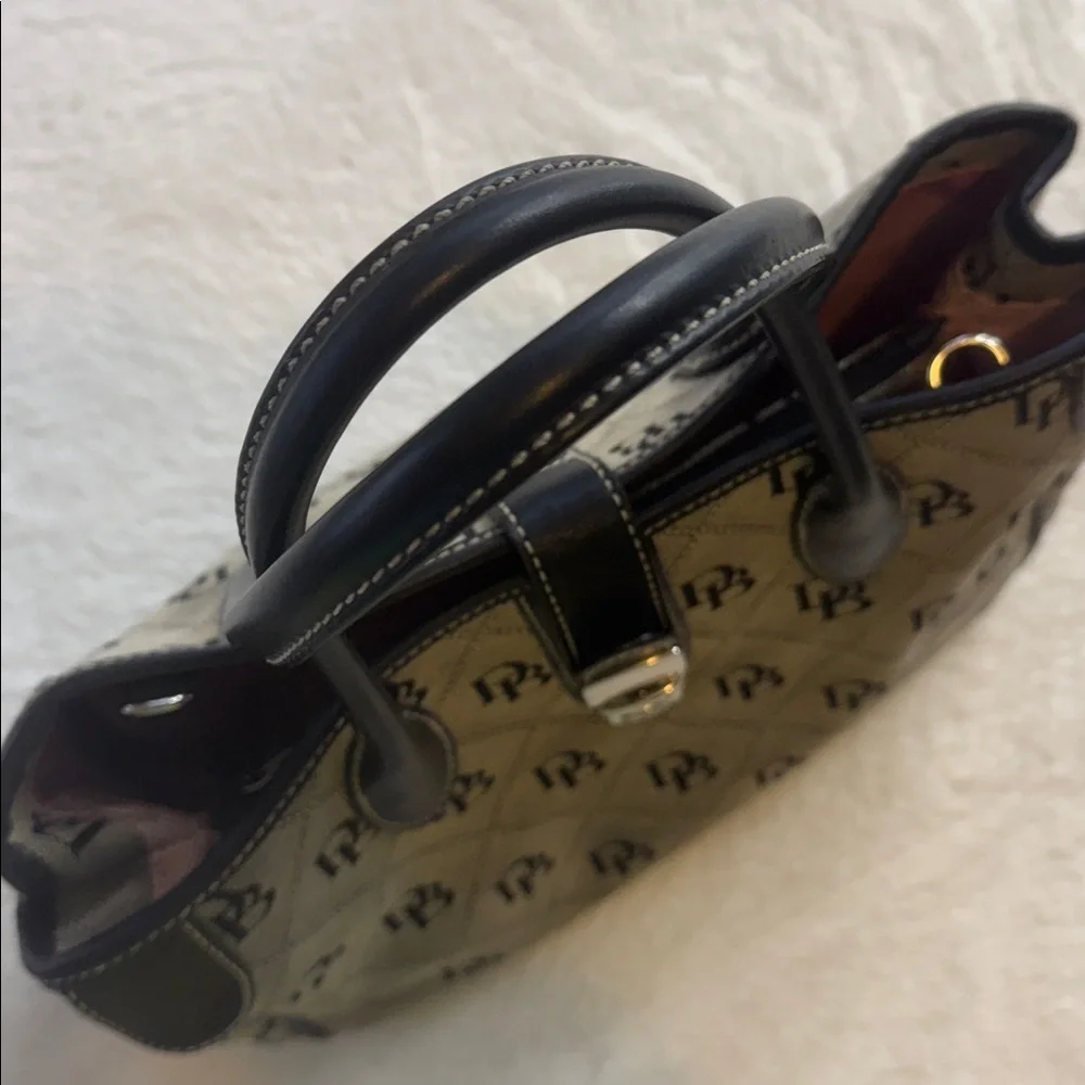 Dooney & Bourke DB Monogram Black & Grey Canvas Satchel Top Handle Bag Classic